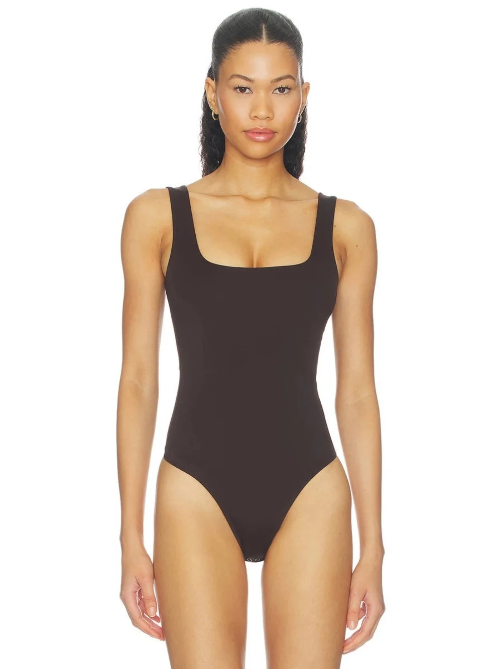 Good American Sculpting Square-neck Thong Bodysuit In Espresso Size 0